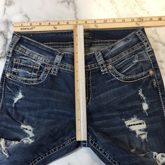 Silver Suki Mid Pencil Skinny Jeans Womens 30/31 Dark Wash Distressed Denim - Picture 8 of 13